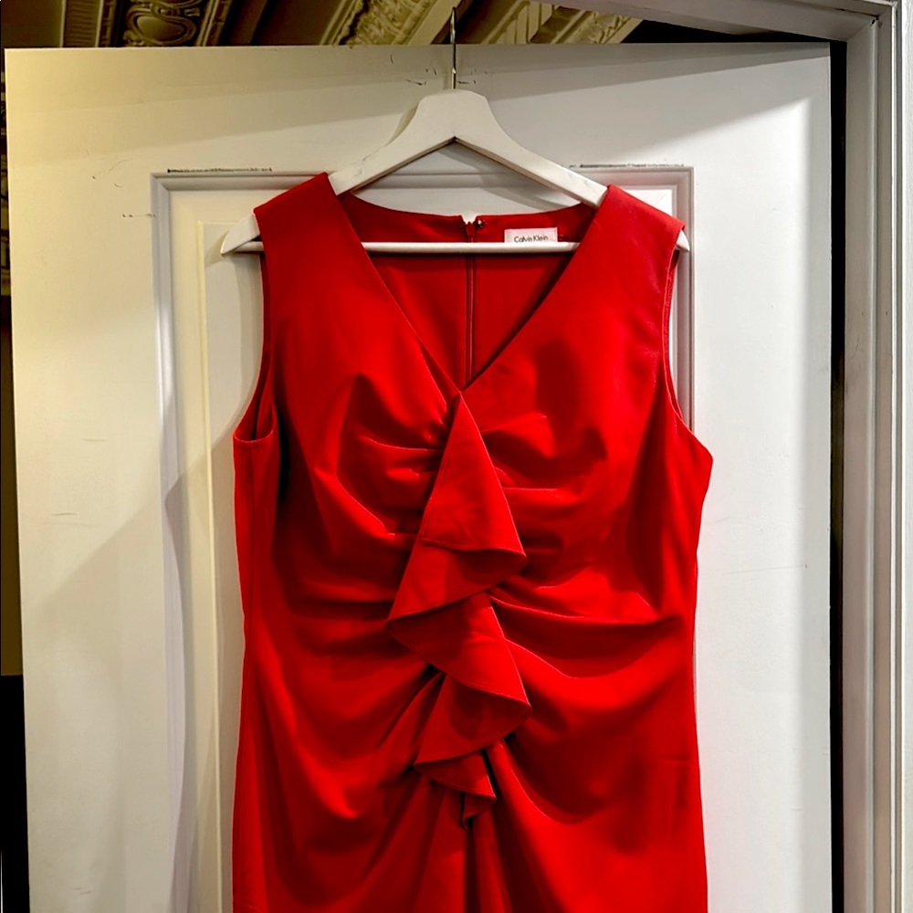Calvin Klein Red Ruched Sheath Dress - Work or Night Out